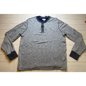 J. Crew Double Knit Navy striped Men's Henley Long Sleeved Tee. Cotton.‎ Sz XL